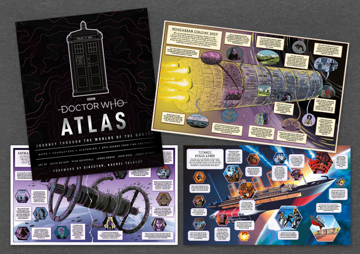DOCTOR WHO ATLAS BOOK COVER AND SPREADS
