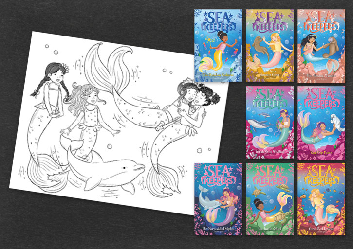 SEA KEEPERS BOOK COVERS AND COLOURING IN SPREAD