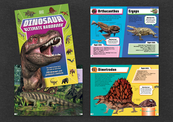 DINOSAUR ULTIMATE HANDBOOK COVER AND SPREADS