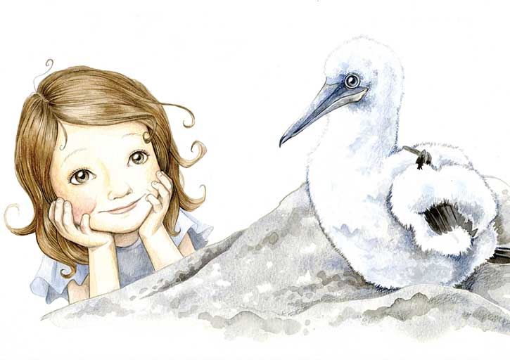 girl bird illustration