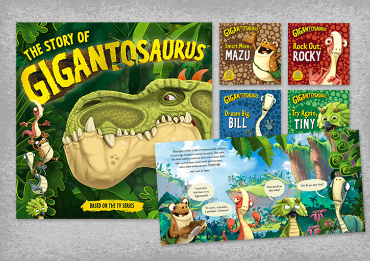 GIGANTOSAURUS BOOK COVERS AND SPREAD
