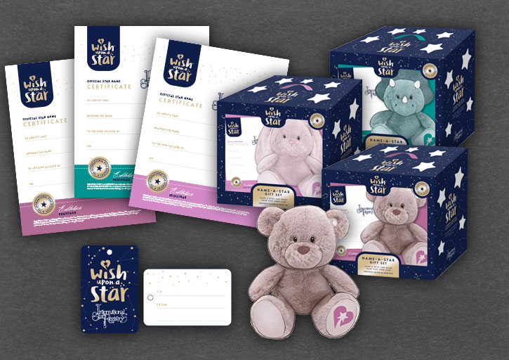 WISH UPON A STAR PRODUCTS BEAR PLUSH, BOXES, TAG AND CERTIFICATES